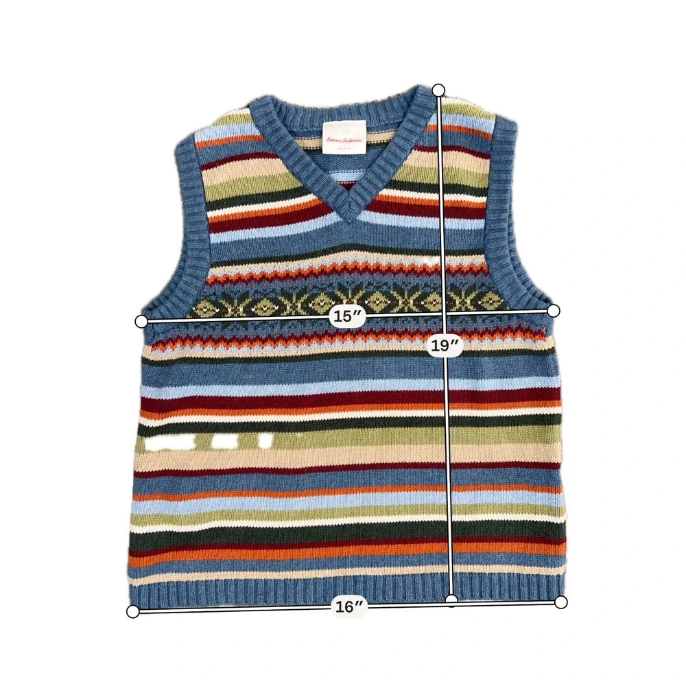 Hanna Andersson Kids Blue Fair Isle Striped Cotton Sweater Vest Size 120 34559